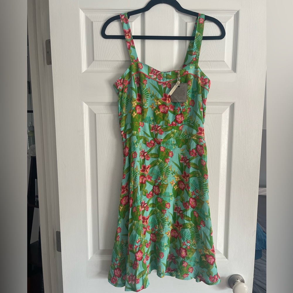 Matilda Jane Green Floral Sundress with Pink Flowers pinup style size 6 new